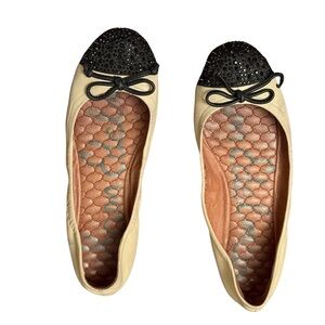 Sam Edelman Cream & Black Studded Cap Toe Leather Ballet Flats - Size 8